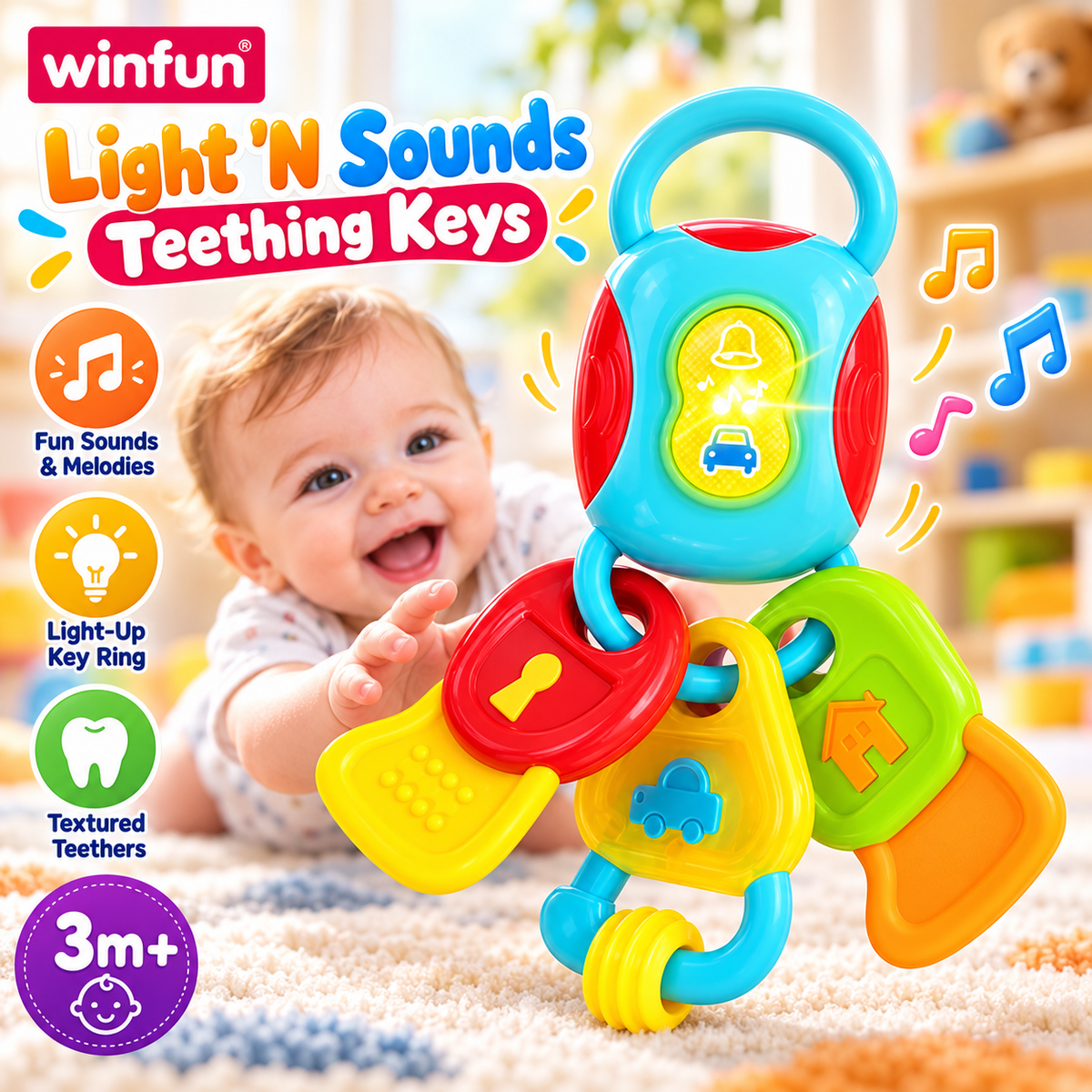 WinFun Light 'N Sounds Teething Keys with Music