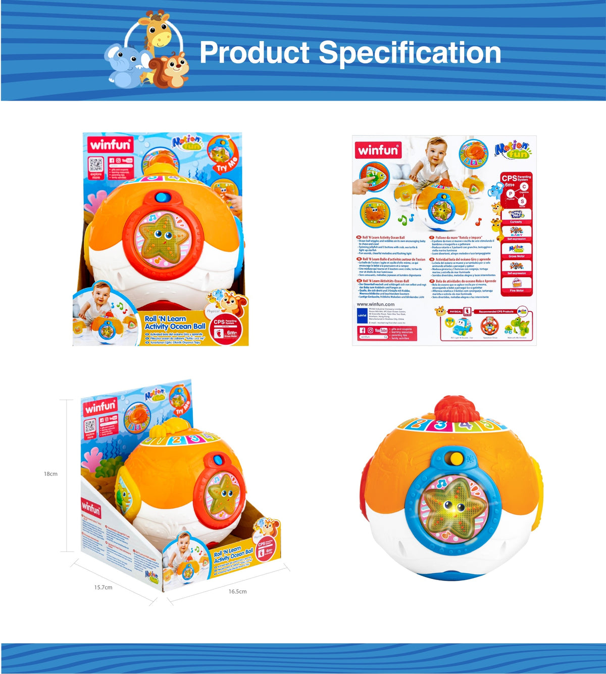 WinFun Roll 'N Learn Activity Ocean Ball with Lights & Music