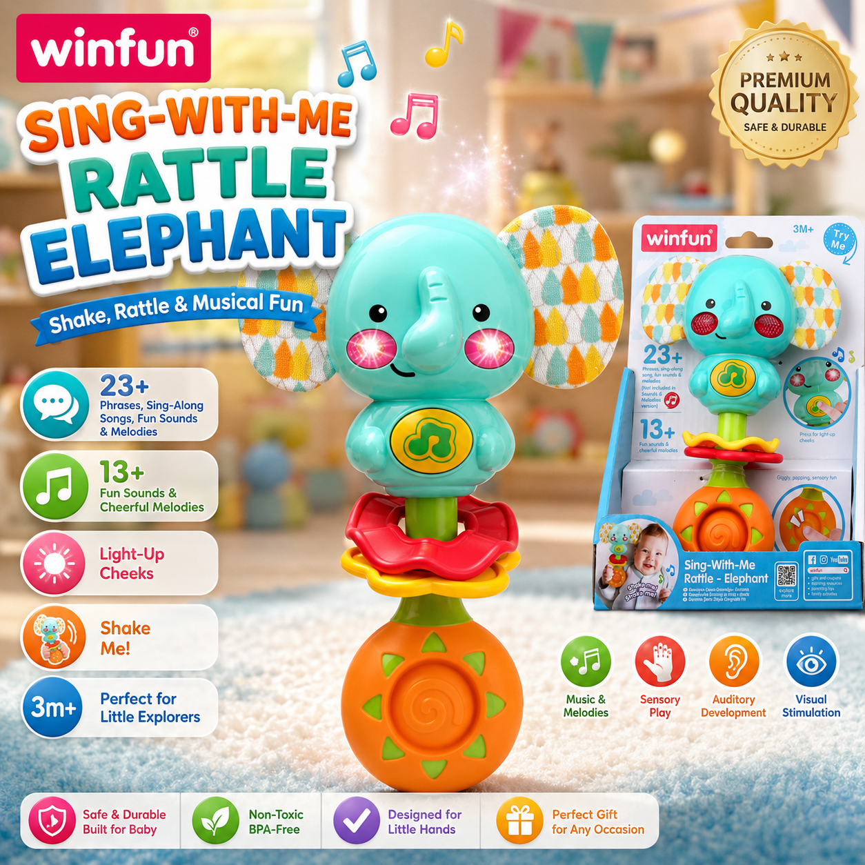 Winfun Sing With Me Rattle Elephant