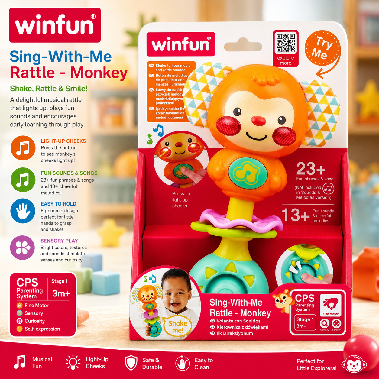 Winfun Sing With Me Rattle Monkey